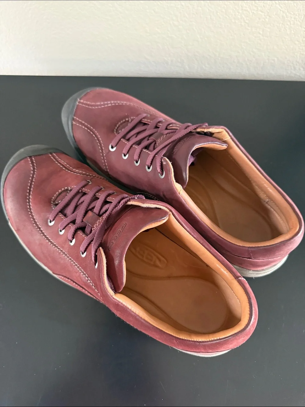 KEEN Women's Burgundy Leather Lace-Up Sneakers